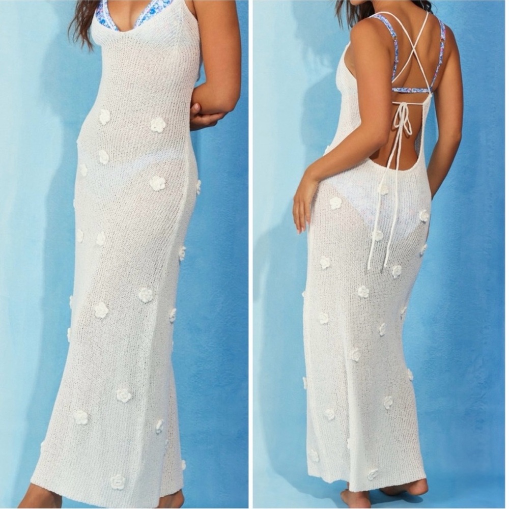 Altar'd State White Floral Knit Swim Coverup